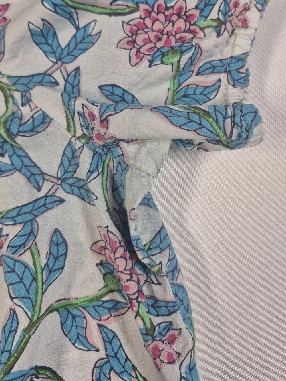 J. Crew BR635 White & Blue Bright Floral Puff Sleeve Blouse Women’s Size Large